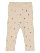 Leggings Brushed Inside Flower Bottoms Leggings Beige Lindex