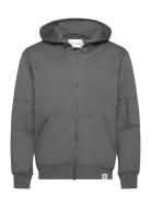 Woven Tab Zip Through Hoodie Tops Sweatshirts & Hoodies Hoodies Grey C...