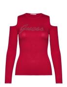Ls Cold Shldr Guess Logo Swtr Tops T-shirts & Tops Long-sleeved Red GU...