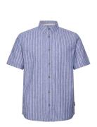 Checked Cotton Linen Shirt Tops Shirts Short-sleeved Blue Tom Tailor