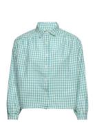 Vichy Seersucker 3/4 Sleeve Tops Shirts Long-sleeved Blue Bobo Choses