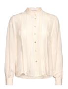 Lace Trim Shirt Tops Blouses Long-sleeved Cream Mango