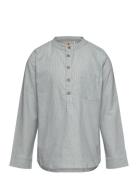 Shirt Ls Woven Stripe Tops Shirts Long-sleeved Shirts Grey Huttelihut