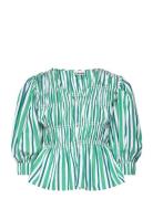 Stripe Cotton Tops Blouses Short-sleeved Green Ganni