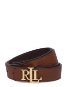Logo Reversible Pebbled Leather Belt Bælte Brown Lauren Ralph Lauren