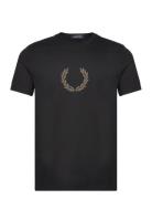 Flocked Laurel Wreath Tee Tops T-Kortærmet Skjorte Black Fred Perry