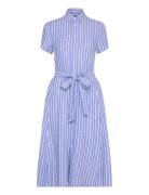 Belted Striped Linen Shirtdress Knælang Kjole Blue Polo Ralph Lauren