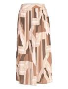 Reg Letters Print Pleated Skirt Knælang Nederdel Brown GANT