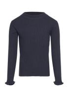 Nkfvianna Ls Slim Knit N Tops T-shirts Long-sleeved T-Skjorte Navy Nam...