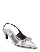 D6Yumi Metalic Slingback Pumps Shoes Heels Pumps Sling Backs Silver Da...