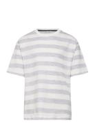 Printed Striped T-Shirt Tops T-Kortærmet Skjorte Grey Mango