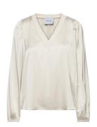 Msselva V-Neck Blouse Tops Blouses Long-sleeved Cream Minus
