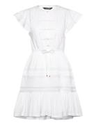 Lace-Trim Jersey Flutter-Sleeve Dress Kort Kjole White Lauren Ralph La...