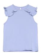 Frills Cotton T-Shirt Tops T-Kortærmet Skjorte Blue Mango