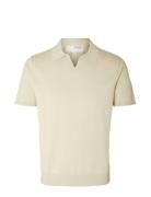 Slhteller Ss Knit Polo Tops Knitwear Short Sleeve Knitted Polos Beige ...