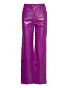 Pants Pu Straightleg Bottoms Trousers Leather Leggings-Bukser Purple R...