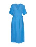 Mschchalena 2/4 Wrap Dress Knælang Kjole Blue MSCH Copenhagen