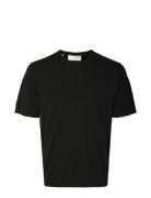 Slhriver Ss Knit Tee Crew Neck Tops T-Kortærmet Skjorte Black Selected...