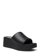 Biasavannah Flatform Slide Smooth Leather Sandal Med Hæl Black Bianco