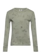 Top Merino Wool Aop Tops T-shirts Long-sleeved T-Skjorte Green Lindex