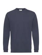 Long-Sleeved Pique Cotton T-Shirt Tops T-Langærmet Skjorte Navy Mango