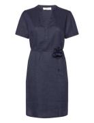 Linen Dress Kort Kjole Navy Rosemunde