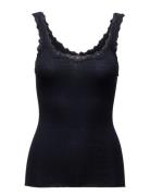 Silk Top W/ Lace Tops T-shirts & Tops Sleeveless Navy Rosemunde