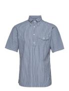 Navy Striped Seersucker Short Sleeve Popover Shirt Designers Shirts Sh...