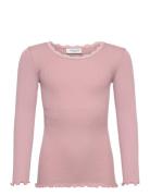 Silk T-Shirt W/ Lace Tops T-shirts Long-sleeved T-Skjorte Pink Rosemun...