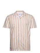 Cot/Lin Striped Resort S/S Tops Shirts Short-sleeved Beige Lindbergh