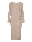 Vicomfy L/S Wrap Knit Dress/Su - Noos Knælang Kjole Beige Vila