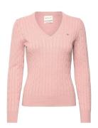Stretch Cotton Cable V-Neck Tops Knitwear Jumpers Pink GANT