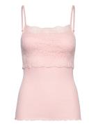 Silk Strap Top W/ Lace Tops T-shirts & Tops Sleeveless Pink Rosemunde