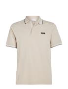 Stretch Pique Multi Tipping Polo Tops Polos Short-sleeved Beige Calvin...