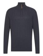 1/2 Zip Cable Knit Tops Knitwear Half Zip Jumpers Navy Lindbergh