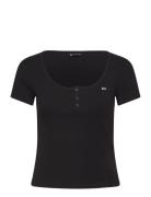 Tjw Slim Henley Top Ss Tops T-shirts & Tops Short-sleeved Black Tommy ...