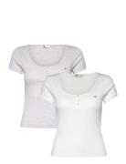 Tjw 2Pack Henley Ss Rib Tee Tops T-shirts & Tops Short-sleeved White T...
