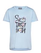 T-Shirt W. Print -S/S, Girl Tops T-Kortærmet Skjorte Blue Color Kids