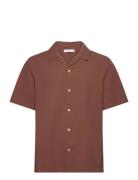 Regular-Fit 100% Seersucker Cotton Shirt Tops T-Kortærmet Skjorte Brow...