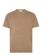 Knit Cotton T-Shirt Tops T-Kortærmet Skjorte Brown Mango