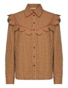 Checked Shirt With Tongues Tops Shirts Long-sleeved Brown Stella Nova