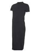 Mleva S/S Jrs Midi High Neck Dress Noos Dresses T-shirt Dresses Black ...