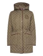 Crest-Patch Diamond-Quilted Hooded Coat Quiltet Jakke Khaki Green Laur...