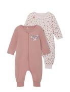 Nbfnightsuit 2P Zip Rosette Flower Pyjamas Sie Jumpsuit Pink Name It