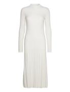 Perkins-Neck Ribbed Dress Knælang Kjole Cream Mango