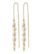 Berthe Pearl Chain Earrings Ørestickere Smykker Gold Pilgrim