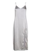 Side-Slit Satin Dress Knælang Kjole Silver Mango