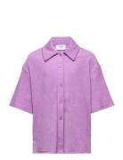 Daisy Towelling Shirt Tops Shirts Short-sleeved Shirts Purple Grunt