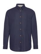 Akleif L/S Cot/Linen Shirt Tops Shirts Linen Shirts Navy Anerkjendt