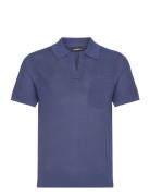 Ben Open Collar Polo Designers Knitwear Short Sleeve Knitted Polos Blu...